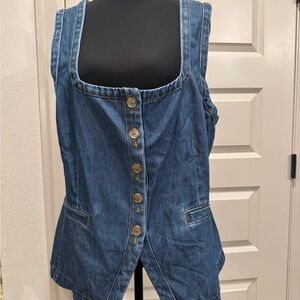 LOFT Blue Denim Button-Front Vest
